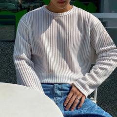 Hearujoy Mens Sexy Striped See-Through T-Shirt 2024 New Fashion Nightclub Personality Youth Casual Versatile Long-Sleeved Tops For Men