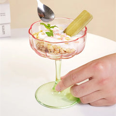 YICKYUE - Creative Simple Tall Cup Ice Cream Cup Lead free Kitchen Supplies Cute Pink Glass Dessert Bowl Yogurt Fruit Pudding Milk Cup