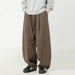 HEARUJOY - Pleated Design Men Casual Trousers Solid Color Drawstring Summer Korean Style Elastic Waist Straight Leg Male Pants 9W3495