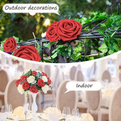 YICKYUE - 100pcs Delicate Artificial Roses with Stems Foam PE Roses Realistic Appearance DIY Wedding Bouquet Decoration Flowers Art Decor