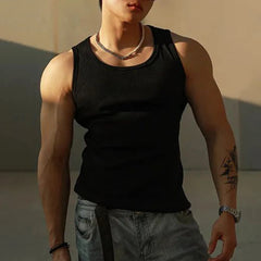 HEARUJOY - Mens Sexy Shaping Sports Fitness Casual Cotton Vest Genderless American Street Elastic Slim Solid Color Tank Top Unisex