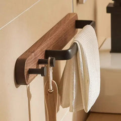 YICKYUE - Solid Wood Wall Mounted Bath Towel Rack With Hooks Aluminum Towel Pole Hotel Towel Rack Storage Rack Bathroom decoration rack