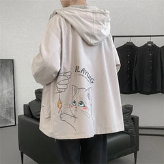 HEARUJOY - Men's Oversized Jackets Cotton With Hat Man Cat Print Coat Casual Wear Autumn 5XL Safari Style Jacket For Men Fashion Outerwear