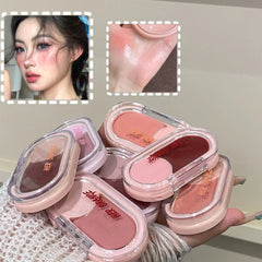 YICKYUE - Two Color Powder Blusher Cream Matte Brighten Water Light Peach Cream Blush Natural Cheek Tint Waterproof Face Contouring Makeup