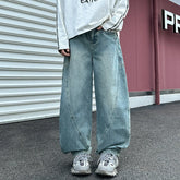 HEARUJOY - New Washed Jeans Street Trousers Male Denim Pants Solid Color Wide Leg Pant Button Casual Streetwear Hip Hop Oversized version