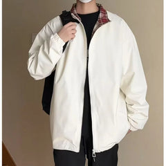 HEARUJOY - New Spring Autumn Mens Vintage Designed Plaid Patchwork Jacket Collarless American Style Lapel Couples Coat