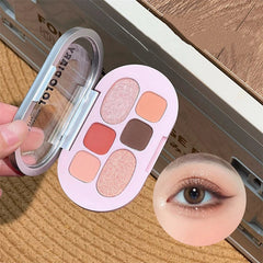 YICKYUE - 6 Color Eyeshadow Tray Low Saturation Pink Brown Nude Makeup Shimmer Eyeshadow Palette Matte Pearlescent Long-lasting Eye Makeup