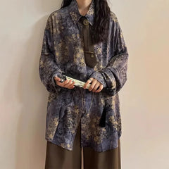 HEARUJOY - Loose Long Sleeve Shirt Men Women Casual Streetwear American Retro Purple Print Inner Wear Fashionable Male Female Top
