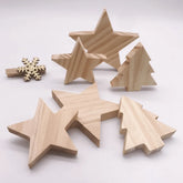YICKYUE - 18/24pc Solid Wood Christmas Tree Star Ornaments Christmas Decor 3D Wood Texture Craft Ornament Home Table Xmas Decorations 2027