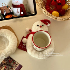 YICKYUE - Plush Scarf Snowman Coaster Korean Thermal Insulation Coaster Desktop Decoration Christmas Gift Luxury Placemat for Dining Table