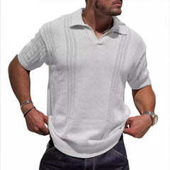 HEARUJOY - Summer New Fashion Men's Knit POLO Shirt Short Sleeve V-neck Loose Solid Color Hollow Men's Jacket