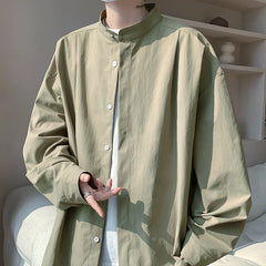 HEARUJOY - Long Sleeved Shirt Men Society Mens Formal Dress Shirt Korean Loose Casual Shirts Mens Stand Up Collar Shirts Large Size 5XL