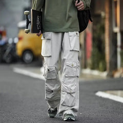 Hearujoy Men's Cargo Pants Multi-pockets Tooling Pant women's Vintage Loose Wide Leg Pants Streetwear Casual Hip-hop Mopping Trousers