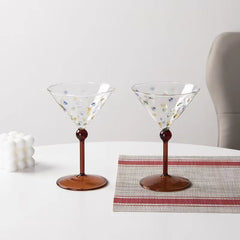 YICKYUE - Retro Colorful Polka Dots Glass Cup Transparent Cocktail Glasses High Footed Cocktail Champagne Glasses Home Bar Party Drinkware