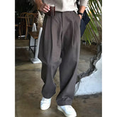 HEARUJOY - Casual Men's Pleated Dark Grey Western Pants Buckle Design Wide Leg Pants Versatile Long Trousers for Business And Leisure