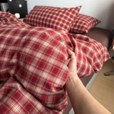 YICKYUE - Vintage Plaid Bedding Sets Retro Aesthetic Duvet Cover Set 100% Cotton Single Twin Size Double Bed Sheet Set For Bedroom