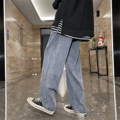 Hearujoy Straight Casual Jeans Men Simple Daily Streetwear Loose Trousers Mens Wide Leg Harem Pants Spring Autumn Korean Fashion Jeans