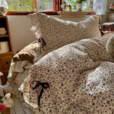 YICKYUE - French Vintage Floral Ruffle Bedding Set New Rustic Cottagecore Duvet Cover Set 2 Pillowcases Single Full Queen King Size