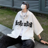 Hearujoy Mens Y2k Shirt Summer New Large Size American Fashion Short-Sleeved Shirt Hip-Hop Embroidered Letter Necklace Casual Shirt
