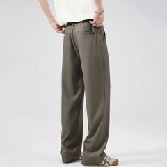 HEARUJOY - New Fashion Men's Suit Pants Summer Single Pleated Casual Wide Leg Draped Full Length Trousers Thin Male Bottoms