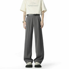 HEARUJOY - Men's Straight Baggy Casual Pants Korean Slit Personality Suit Trousers Fashion Formal Business Male Streetwear Gray Black