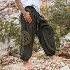 HEARUJOY - Vintage Ethnic Style Graphics Print Casual Pants Men 2025 Spring Summer Fashion Loose Foot Binding Haren Trousers Streetwear