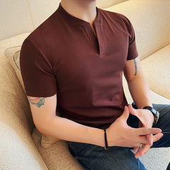 HEARUJOY - Men's 92% Cotton Henley Collar V-Neck Short Sleeve Tee Summer Solid Color Slim Fit Casual T-Shirt in 7 Classic Versatile Colors