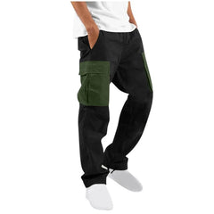 HEARUJOY - Men's Summer Color-block Pocket Loose Cargo Pants, Elastic Waist Casual All-season Trousers