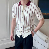 HEARUJOY - Men's Knitted Stripe Short Sleeve T-Shirt, New Summer Fashion Trendy Brand Youth Versatile Casual Polo Shirt