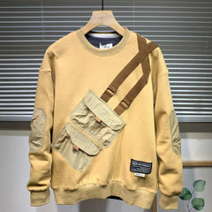 Hearujoy Men's Casual Sweatshirts Fashionable Street Hip-Hop Stitched Japanese Style Round Neck Long-Sleeved Tops For Spring And Autumn