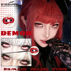 YICKYUE - 1 Pair Red Halloween Contact Lenses White Cosplay Pupils Soft Colored Contact Lenses Black Anime Lenses Yearly Use Lens