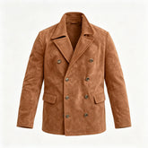 YICKYUE - Vintage American Style Suede Jacket Men Notched Lapel Double-breasted Long Sleeve Suit Top Spring Autumn Leisure Streetwear Coat