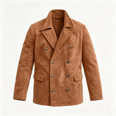 YICKYUE - Vintage American Style Suede Jacket Men Notched Lapel Double-breasted Long Sleeve Suit Top Spring Autumn Leisure Streetwear Coat