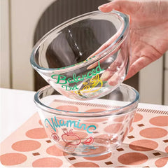 YICKYUE - Thickened Glass Pretty Bowl Kitchen Tableware Simple Letter Printing Salad Fruit Bowl Tableware Rice Bowls Utensils for kitchen