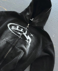Hearujoy American Harajuku Y2K Sports Style Gothic Text Printed Distressed Hoodie Men's Autumn Street Fashion Clothing Y2K Style Top