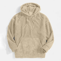 Hearujoy 2024 Mens Hooded Sweatshirts Thickened Corduroy Long Sleeve Solid Color Casual Pocket Shoulder Hoodies Men Harajuku Streetwear