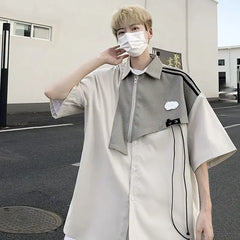 Hearujoy Korean Fashion Short-sleeved Shirt Men Spring and Summer New Loose Retro Button Cardigan Shirt Harajuku Jacket Streetwear Men