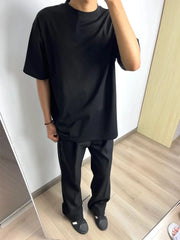 HEARUJOY - Bla Slim Fit Micro Flare Men's Summer Thin Straight Leg Pants Cleanfit Premium Feel Suit Trousers Casual Long Pants