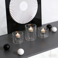 YICKYUE - 3Pcs European-style Transparent Glass Candle Holder Romantic Windproof Candlestick Candlelight Dinner Wedding Party Decoration