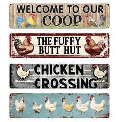 YICKYUE - 2D Flat, 4pcs Retro Chicken Coop & Farmyard Humor Metal Sign Set, Rustic Farmhouse Decorative Plaque & Ornament,Poultry Owners