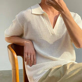 HEARUJOY - Summer New Men's Hollow Solid Color Knitted Short-Sleeved T-Shirt Retro Fashion Trend Casual Simple Loose Breathable Men's Tops