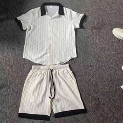 HEARUJOY - Fashion Patchwork Men's Suit Short Sleeved Shirt And Shorts Two-piece Set 2025 Summer Loose Casual Sports Outfits For Man