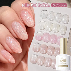YICKYUE - 10ml Dancing Flake Jelly Gel Polish White Pink Sparkling Glitter Semi Permanent Soak Off For Nails Art Manicure