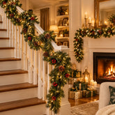 YICKYUE - 2.7M Christmas Decoration Garland Wreath with LED Lights, Artificial Green Pine Rattan Hanging Christmas Decor for Door Stairs