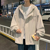 HEARUJOY - Men's Oversized Jackets Cotton With Hat Man Letter Print Coat Casual Wear Autumn 5XL Safari Style Jacket For Men Outerwear