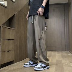 Hearujoy Men's Loose Casual Pants Brown Straight Baggy Elastic Waist Wide-leg Pants Spring Summer Autumn Trousers Black Gray 4X 5XL