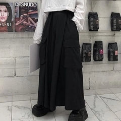 HEARUJOY - XS-5XL Gothic Culottes Dark Workwear Big Pocket Samurai Pants Hakama Genderless Streetwear Wide-Leg Pant Men'S Clothing 2025 New