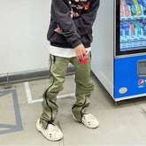 Hearujoy Vibe Style Nylon Rubber Pressing Joggers Men's Urban Streetwear Fashionable Adjustable Zipper Up Functional Cargo Trousers