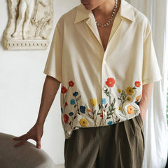 HEARUJOY - Hawaiian Flower 3D Print Men Casual Fashion Short Sleeves Lapel Beach Tops Summer Oversized Loose Shirts Unisex Clothing