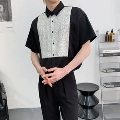 HEARUJOY - Mens Shirt Sequins Nightclub Ballroom Shirt Spring Streetwear Y2k Fashion Trend Niche Short-Sleeve Tops Men'S Clothing